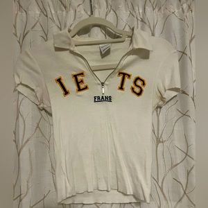 White letterman zip front tshirt